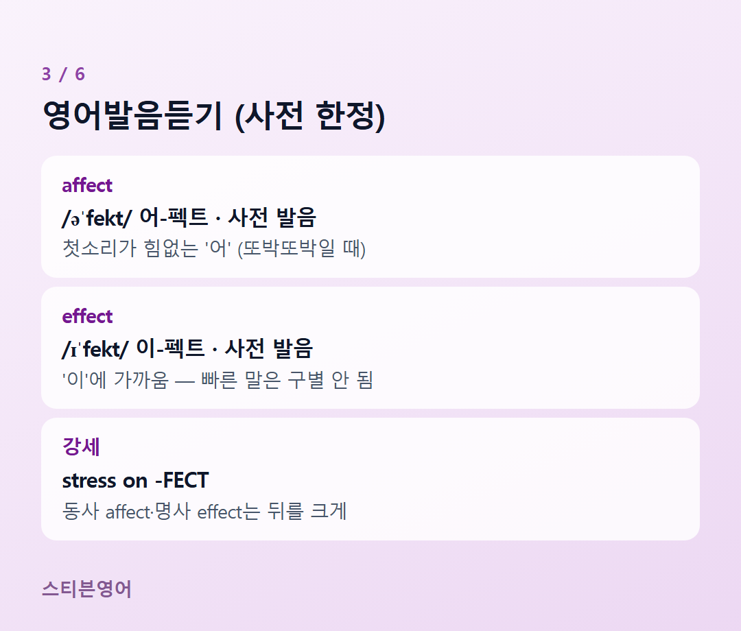 영어발음듣기 (사전 한정) — affect, effect, 강세
