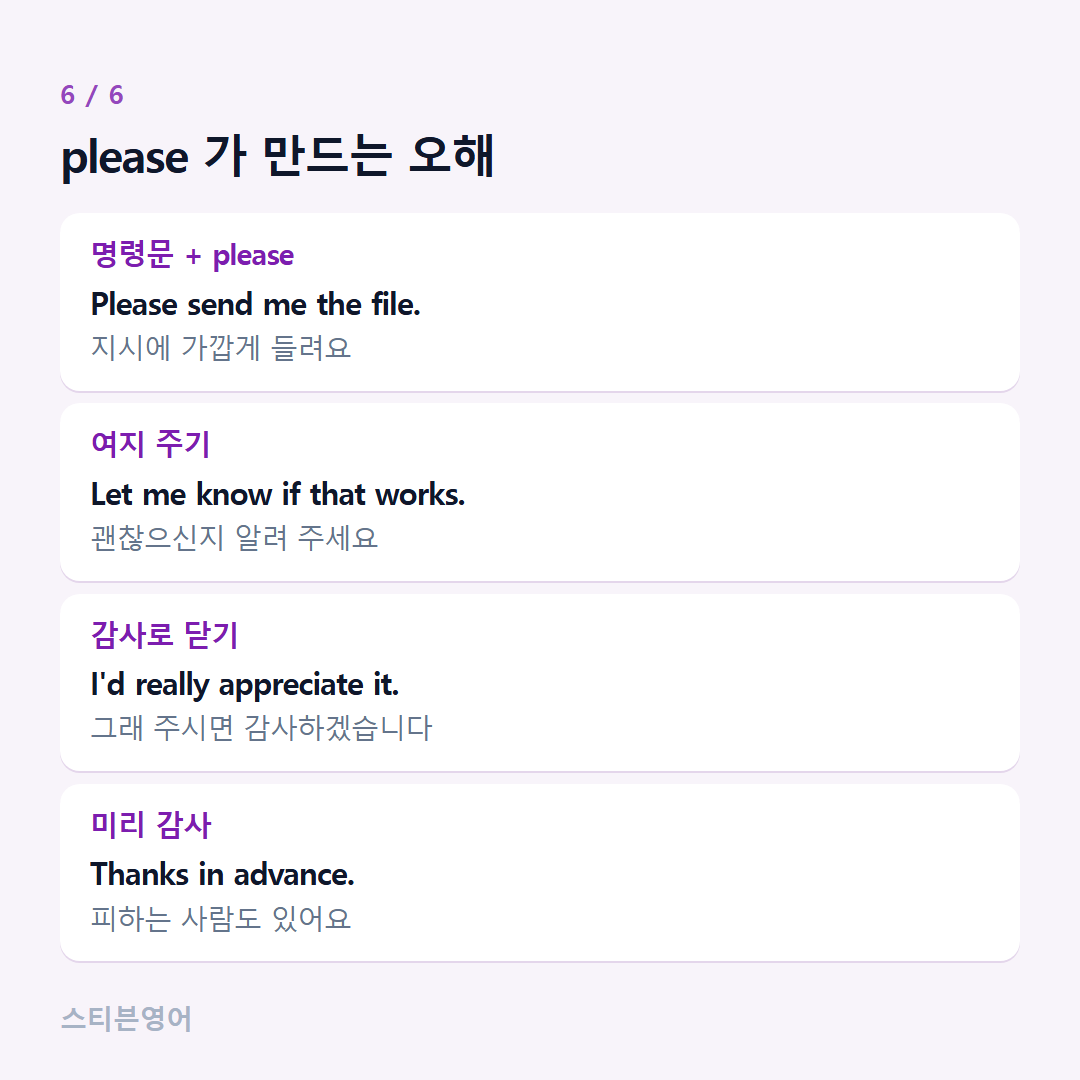 please 가 만드는 오해 — 명령문 + please, 여지 주기, 감사로 닫기, 미리 감사