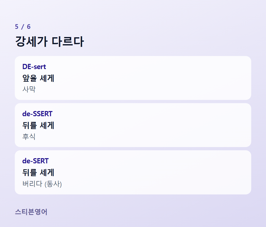 강세가 다르다 — DE-sert, de-SSERT, de-SERT