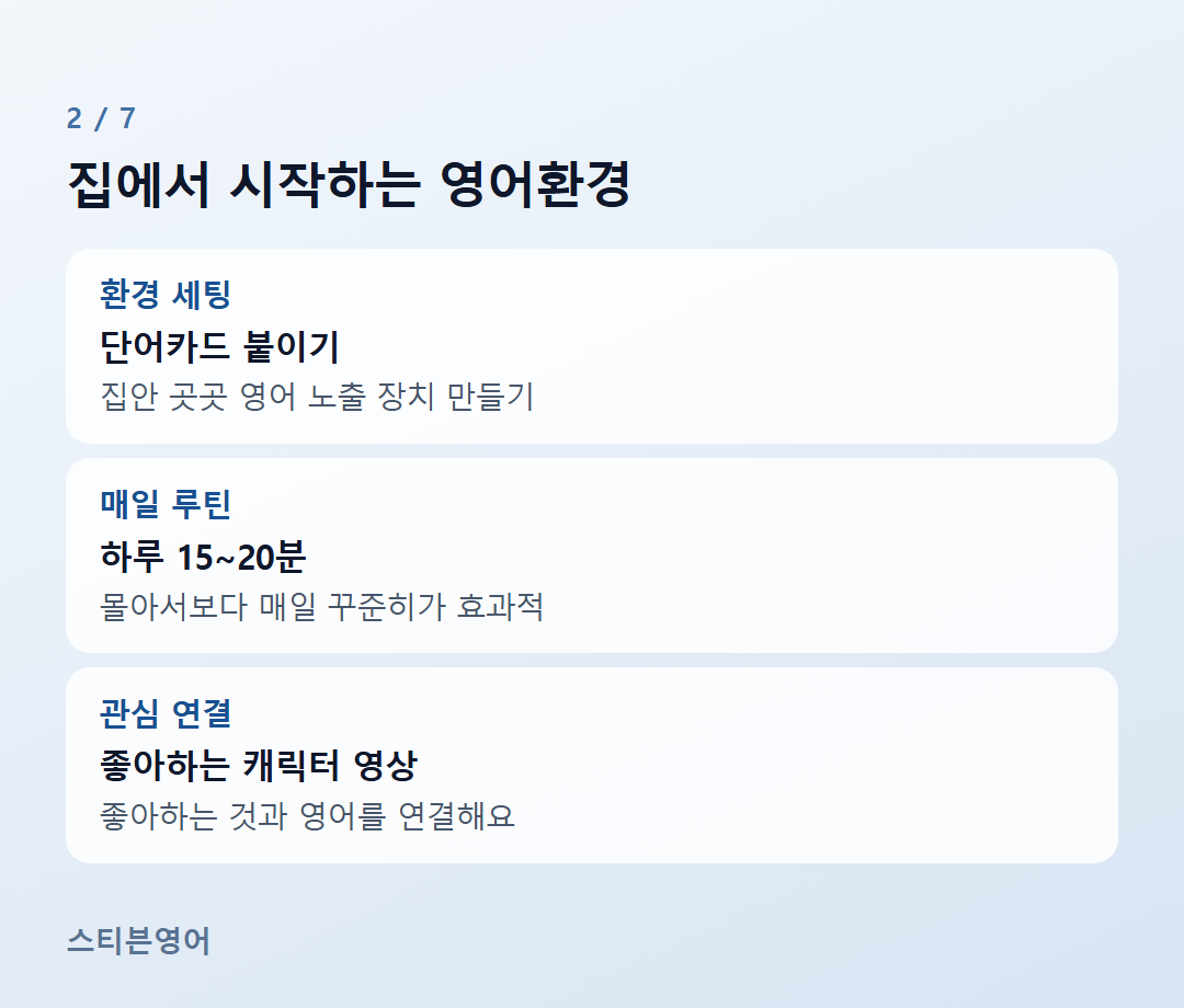 집에서 시작하는 영어환경 — 환경 세팅, 매일 루틴, 관심 연결