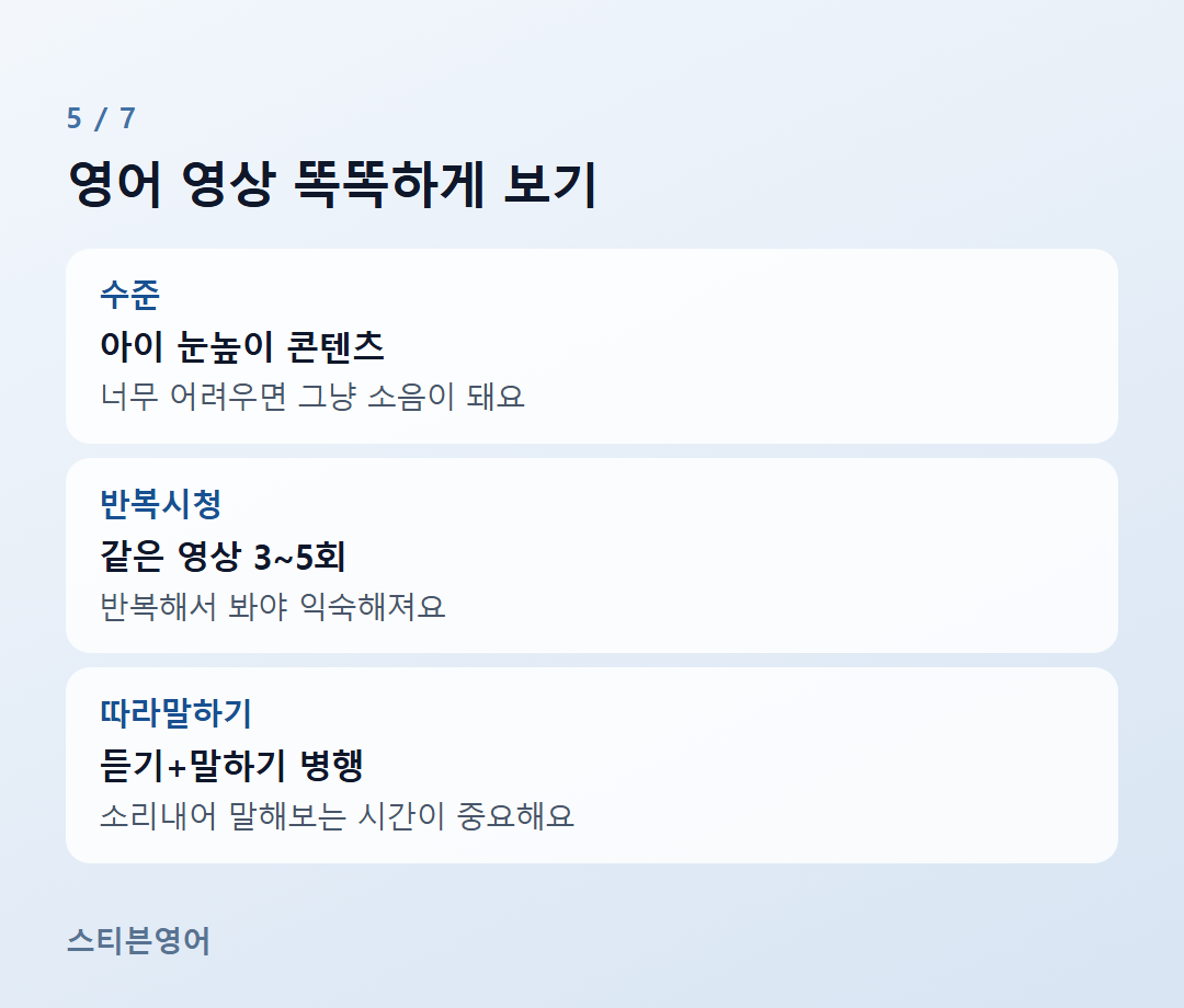 영어 영상 똑똑하게 보기 — 수준, 반복시청, 따라말하기