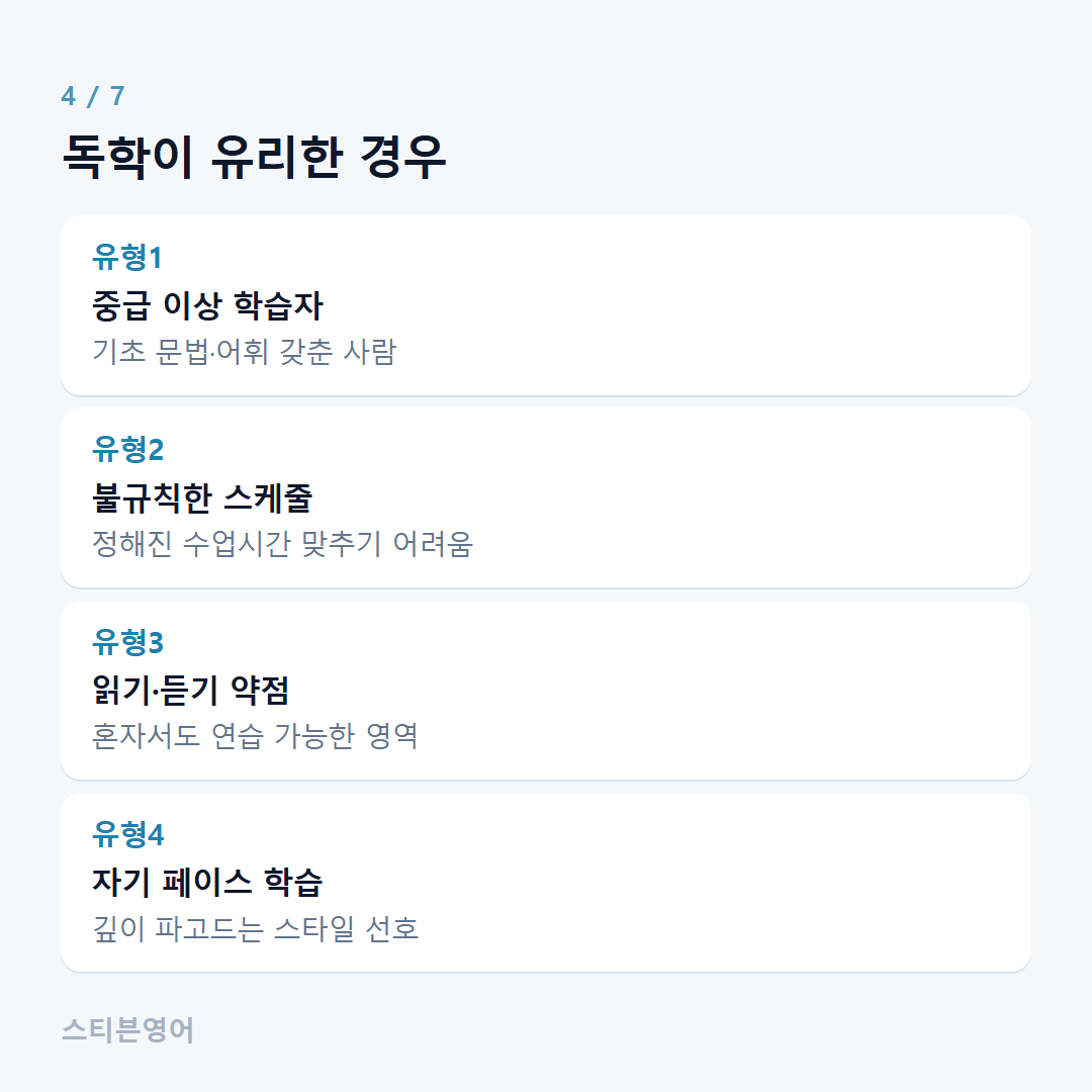 독학이 유리한 경우 — 유형1, 유형2, 유형3, 유형4