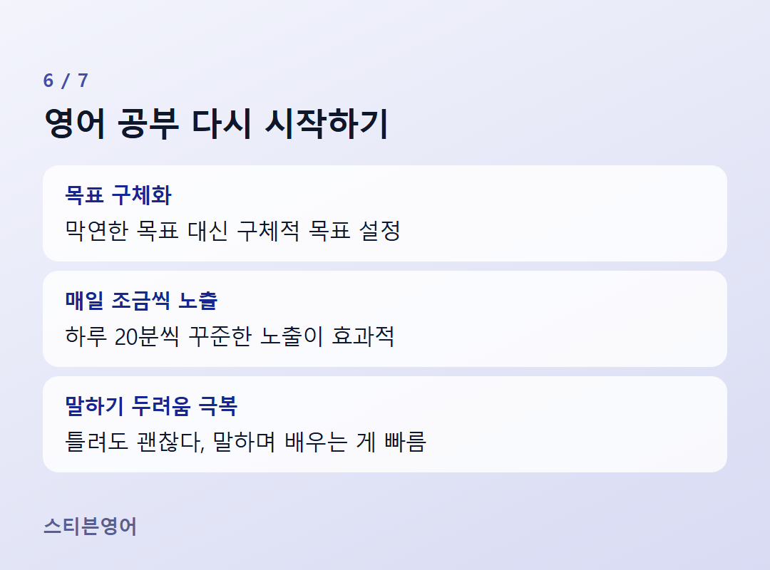 영어 공부 다시 시작하기 — 목표 구체화, 매일 조금씩 노출, 말하기 두려움 극복