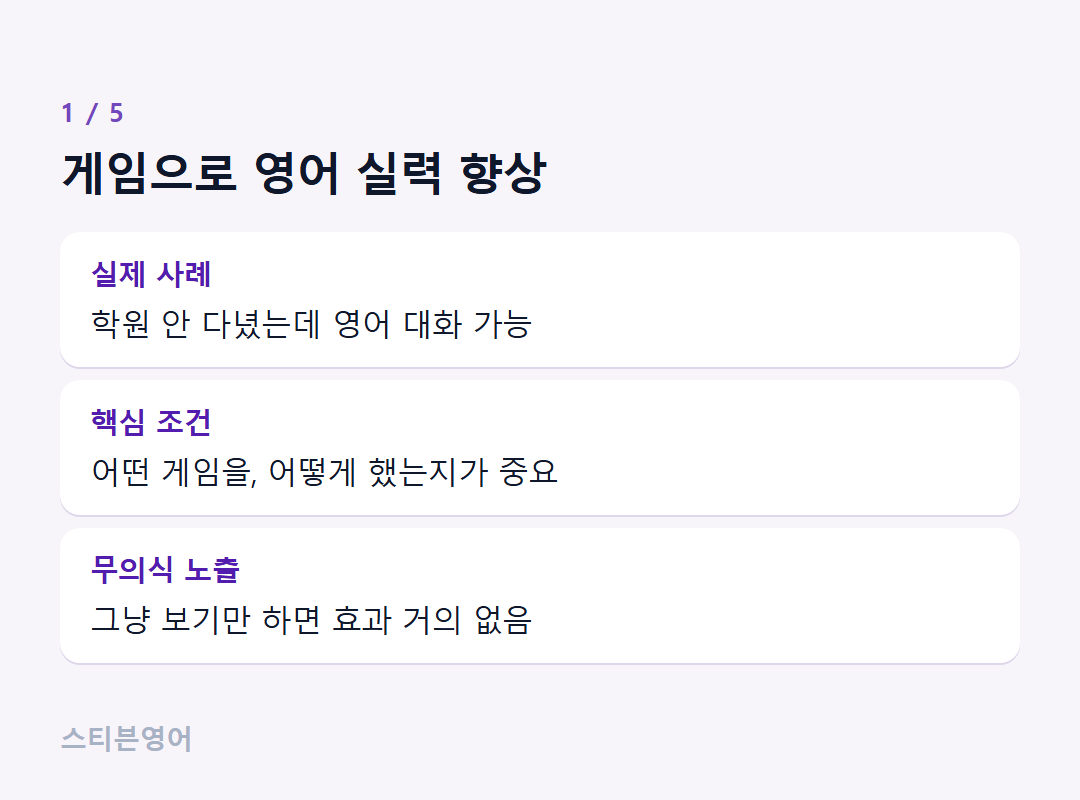 게임으로 영어 실력 향상 — 실제 사례, 핵심 조건, 무의식 노출