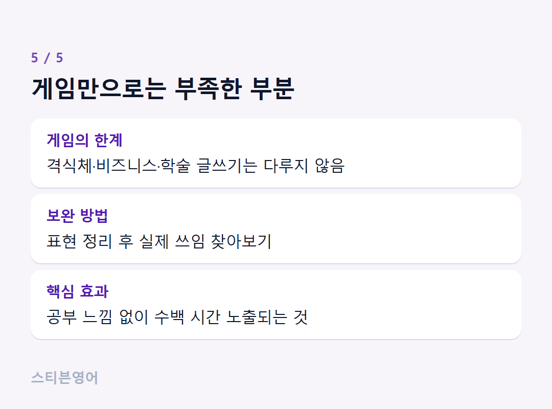 게임만으로는 부족한 부분 — 게임의 한계, 보완 방법, 핵심 효과