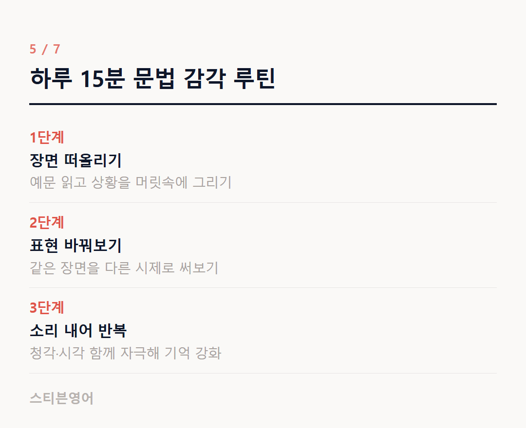 하루 15분 문법 감각 루틴 — 1단계, 2단계, 3단계