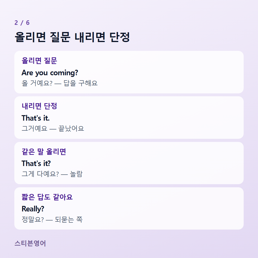 올리면 질문 내리면 단정 — 올리면 질문, 내리면 단정, 같은 말 올리면, 짧은 답도 같아요