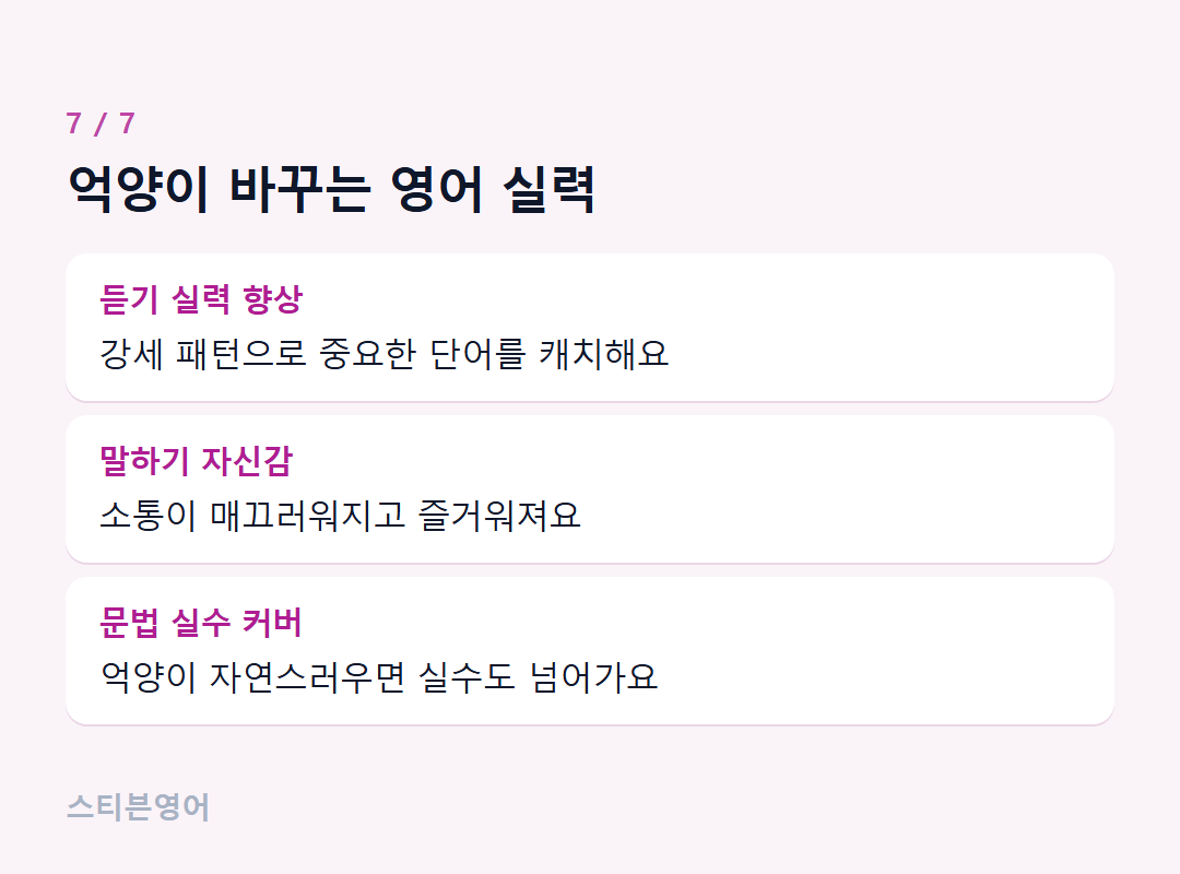 억양이 바꾸는 영어 실력 — 듣기 실력 향상, 말하기 자신감, 문법 실수 커버