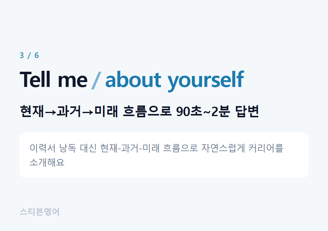 Tell me about yourself — 현재→과거→미래 흐름으로 90초~2분 답변