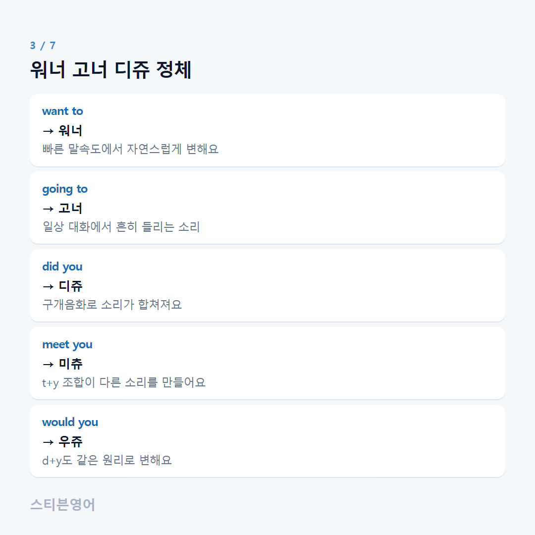 워너 고너 디쥬 정체 — want to, going to, did you, meet you, would you