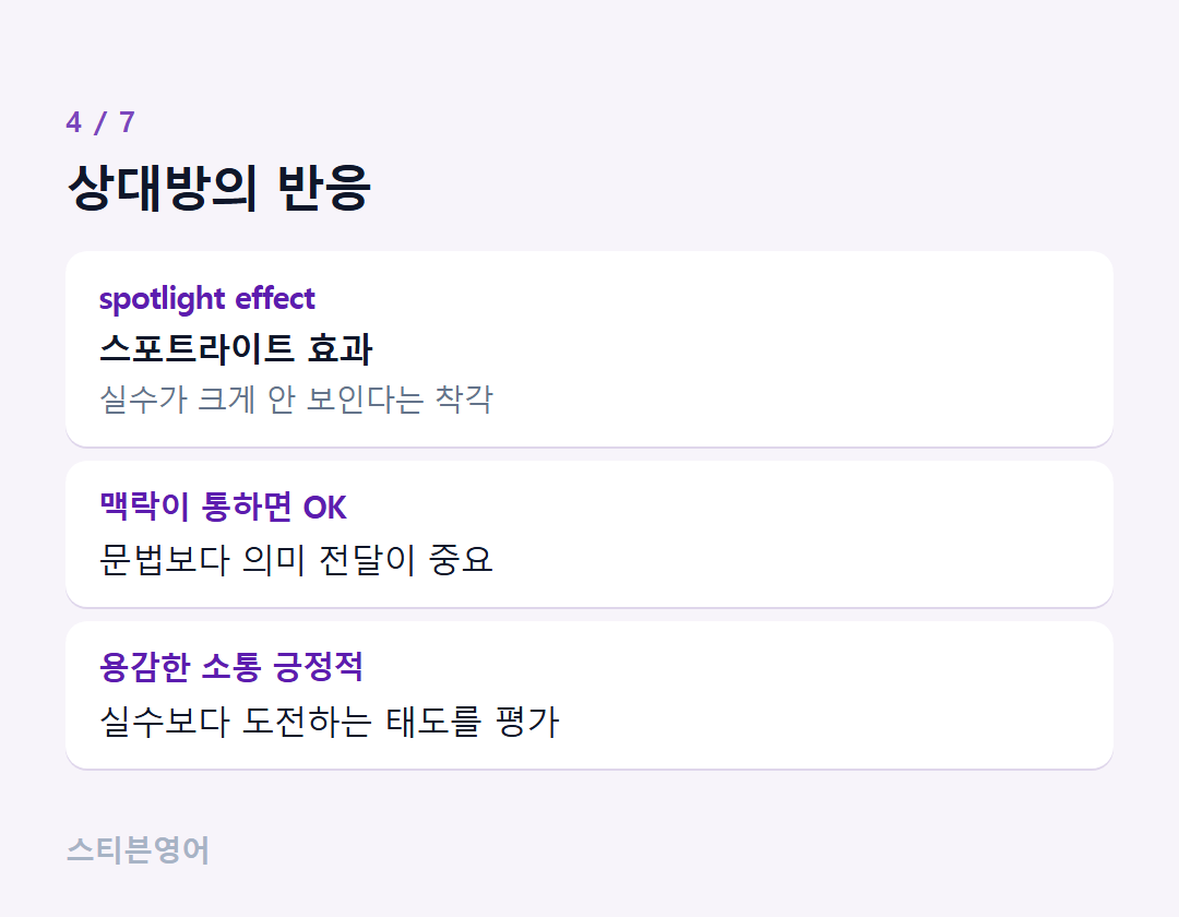 상대방의 반응 — spotlight effect, 맥락이 통하면 OK, 용감한 소통 긍정적