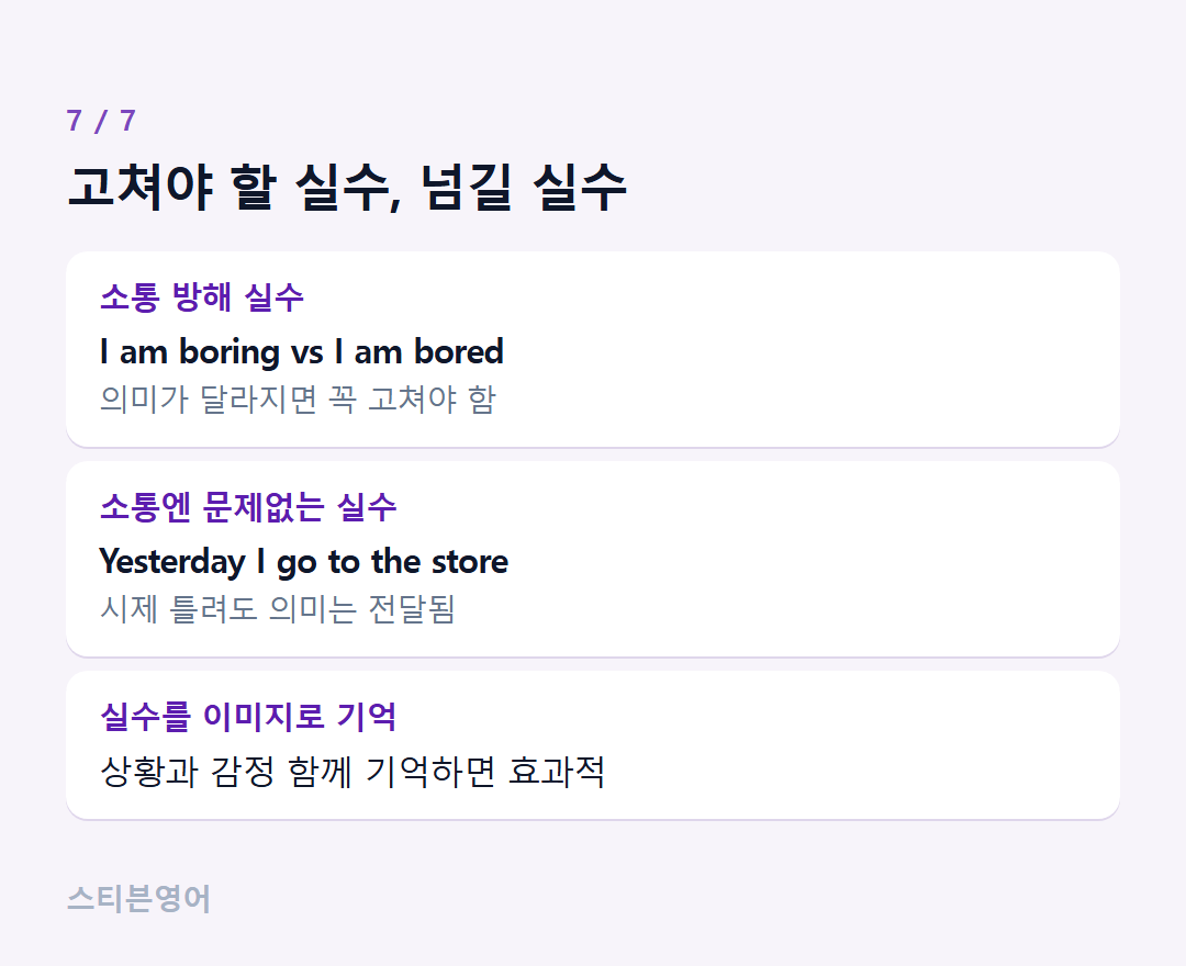 고쳐야 할 실수, 넘길 실수 — 소통 방해 실수, 소통엔 문제없는 실수, 실수를 이미지로 기억