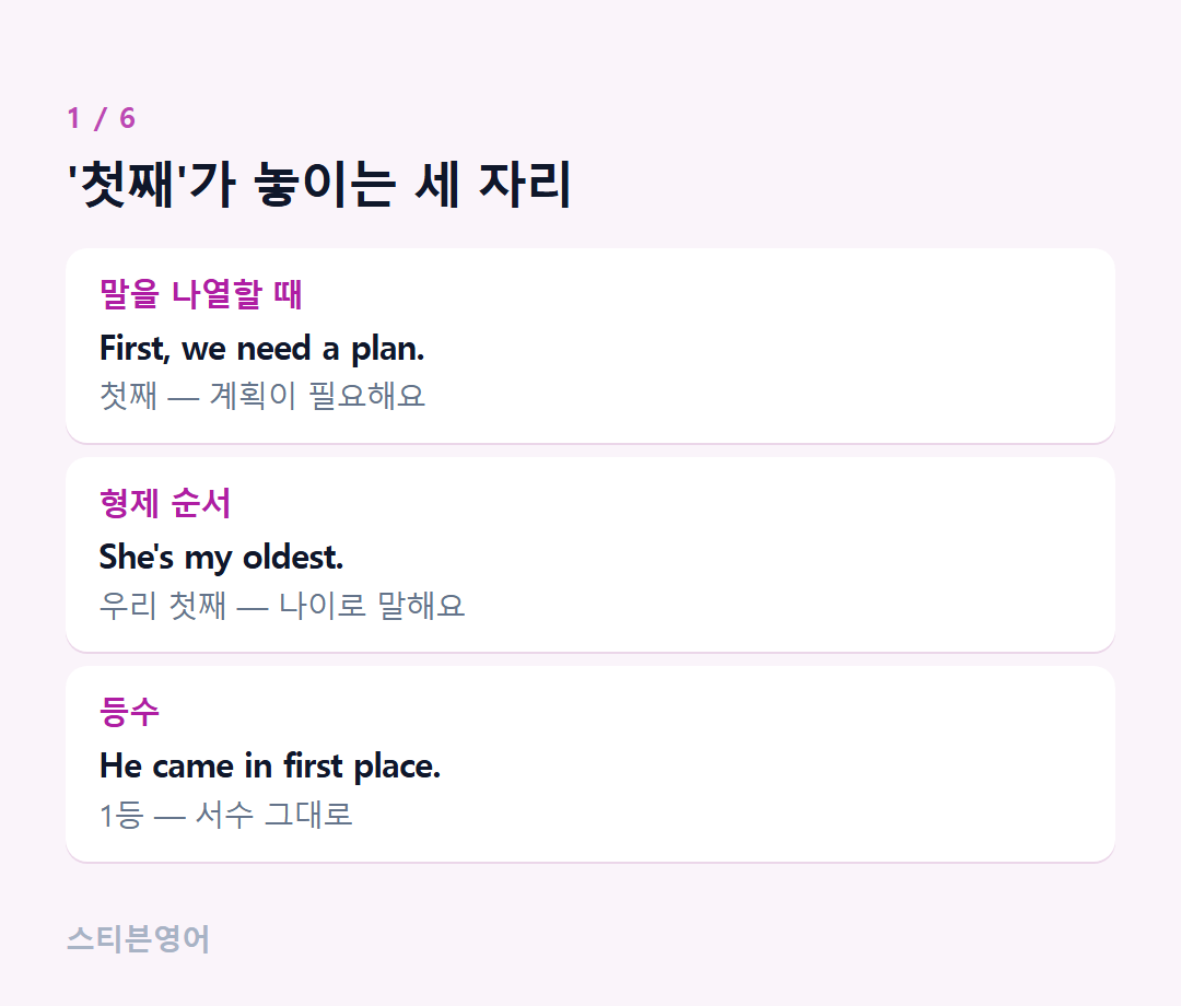 '첫째'가 놓이는 세 자리 — 말을 나열할 때, 형제 순서, 등수