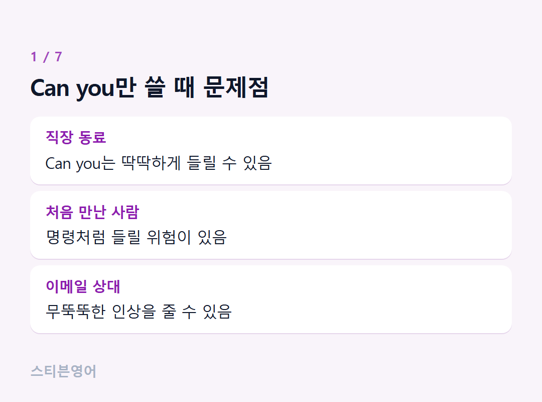 Can you만 쓸 때 문제점 — 직장 동료, 처음 만난 사람, 이메일 상대