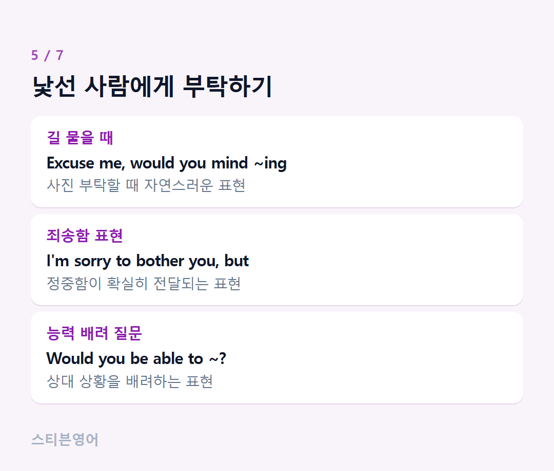 낯선 사람에게 부탁하기 — 길 물을 때, 죄송함 표현, 능력 배려 질문