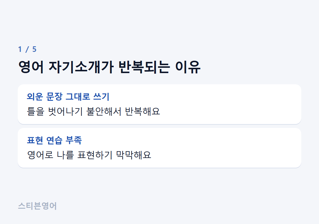 영어 자기소개가 반복되는 이유 — 외운 문장 그대로 쓰기, 표현 연습 부족