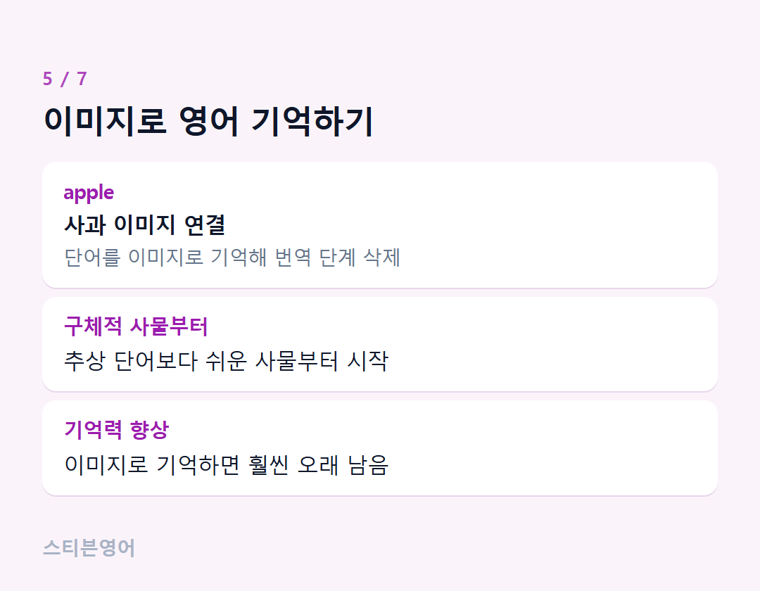 이미지로 영어 기억하기 — apple, 구체적 사물부터, 기억력 향상