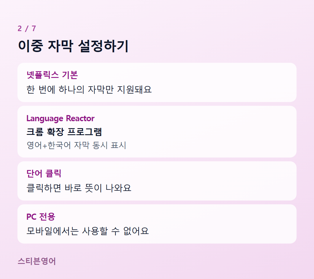 이중 자막 설정하기 — 넷플릭스 기본, Language Reactor, 단어 클릭, PC 전용