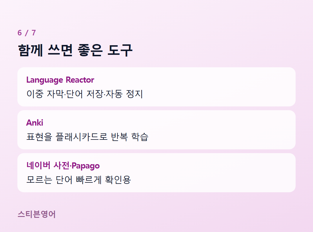 함께 쓰면 좋은 도구 — Language Reactor, Anki, 네이버 사전·Papago