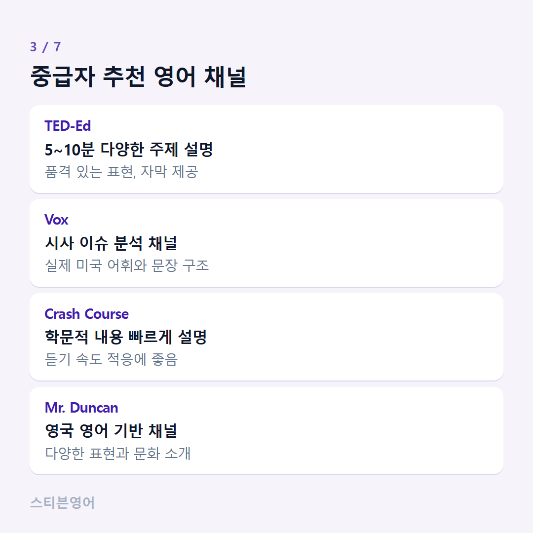 중급자 추천 영어 채널 — TED-Ed, Vox, Crash Course, Mr. Duncan