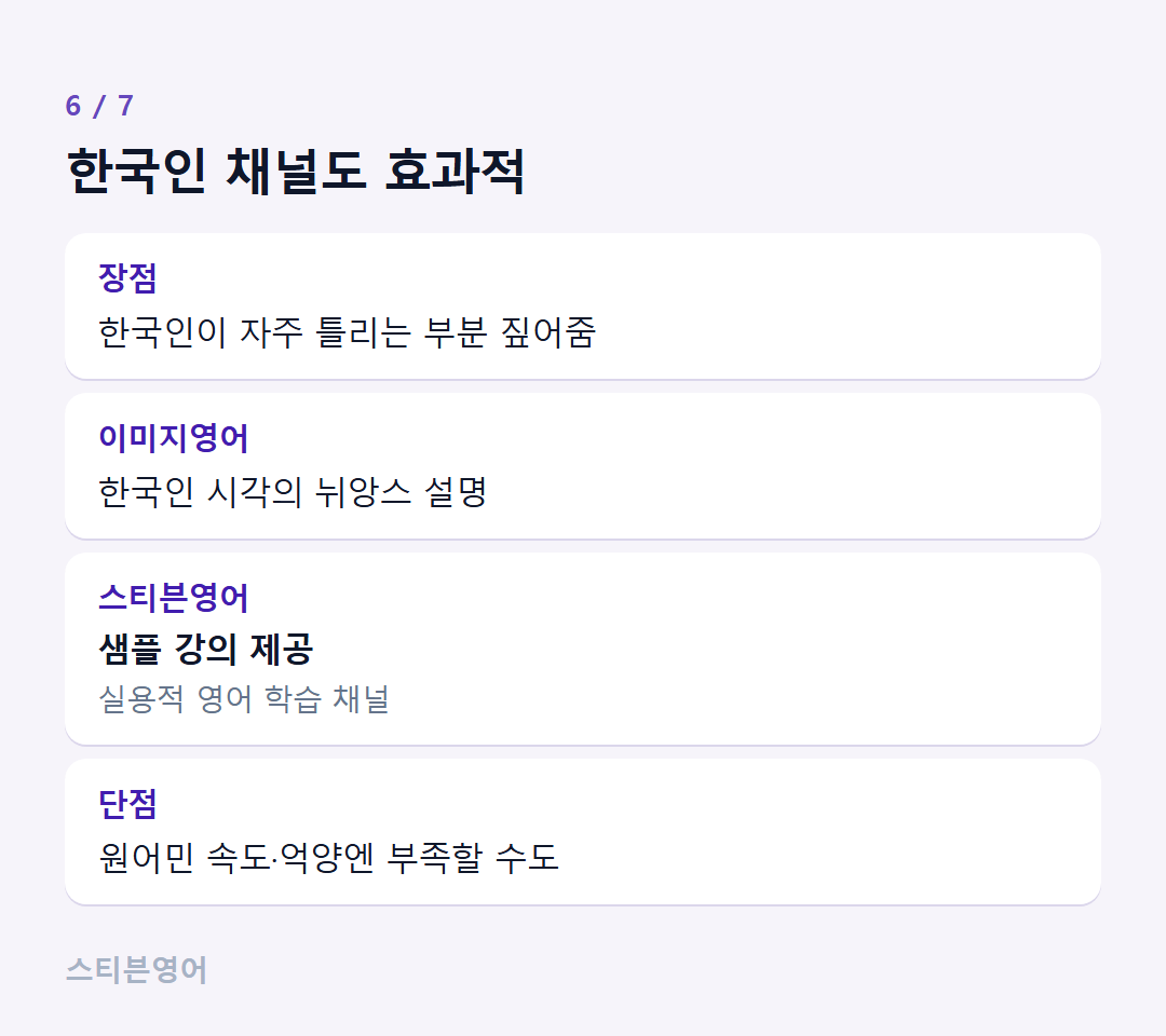한국인 채널도 효과적 — 장점, 이미지영어, 스티븐영어, 단점