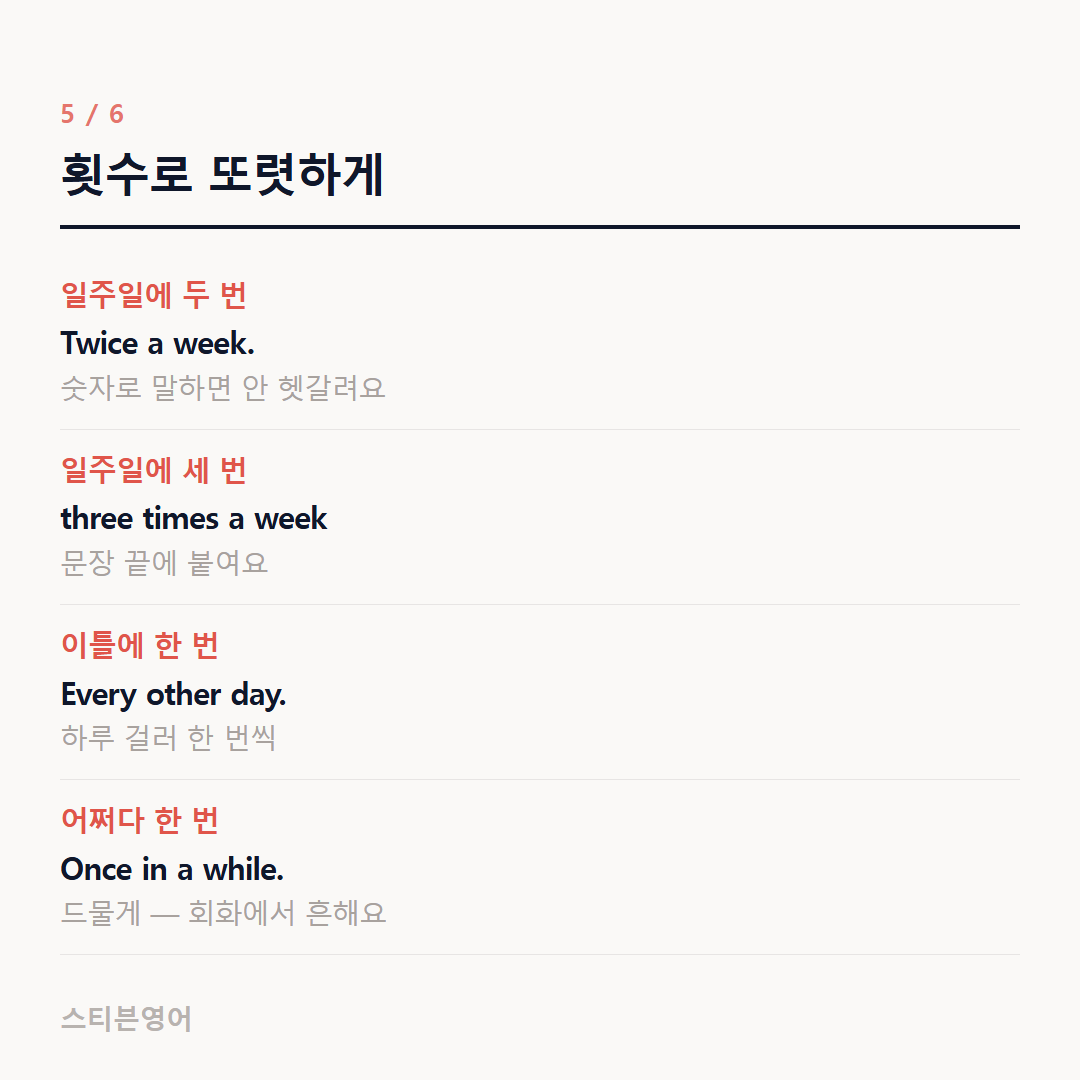 횟수로 또렷하게 — 일주일에 두 번, 일주일에 세 번, 이틀에 한 번, 어쩌다 한 번