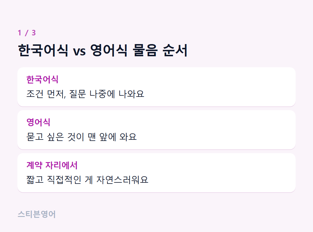 한국어식 vs 영어식 물음 순서 — 한국어식, 영어식, 계약 자리에서