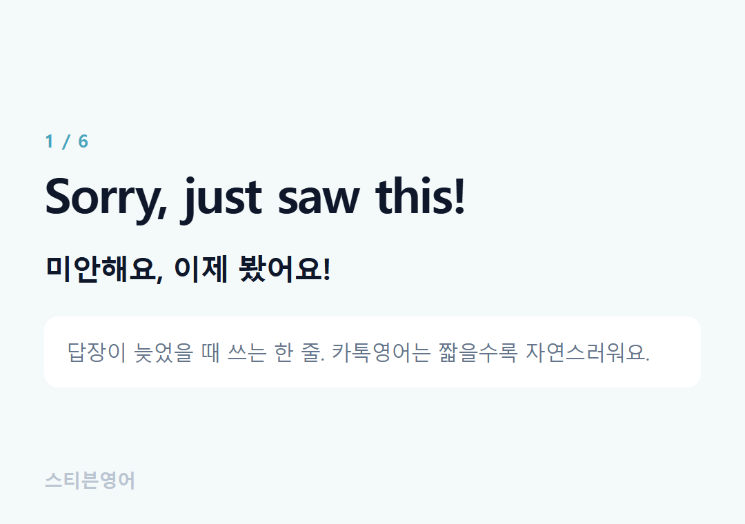 Sorry, just saw this! — 미안해요, 이제 봤어요!