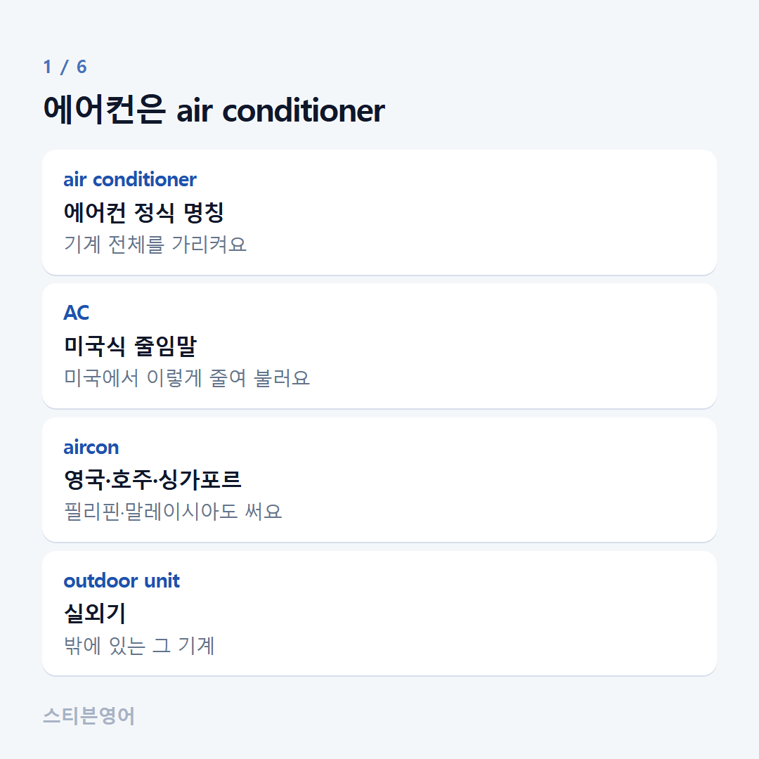 에어컨은 air conditioner — air conditioner, AC, aircon, outdoor unit