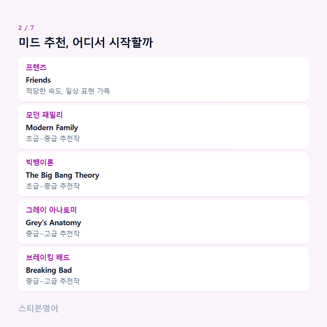 미드 추천, 어디서 시작할까 — 프렌즈, 모던 패밀리, 빅뱅이론, 그레이 아나토미, 브레이킹 배드