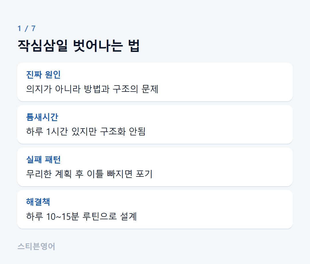 작심삼일 벗어나는 법 — 진짜 원인, 틈새시간, 실패 패턴, 해결책