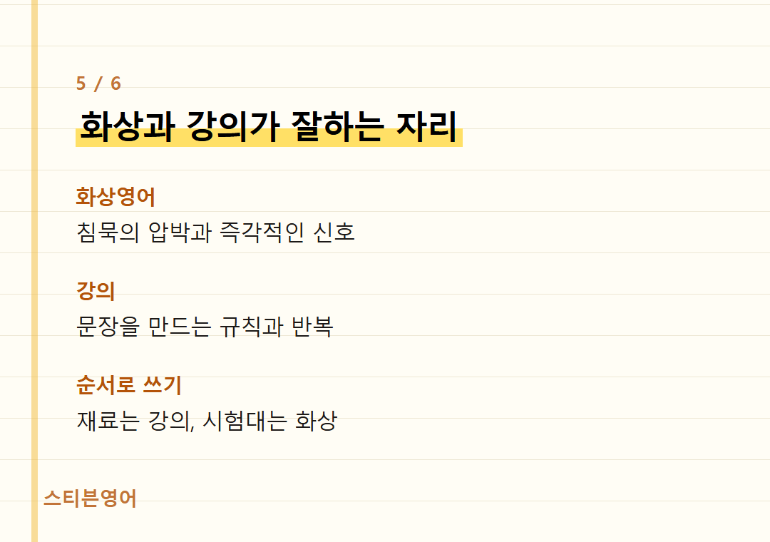 화상과 강의가 잘하는 자리 — 화상영어, 강의, 순서로 쓰기