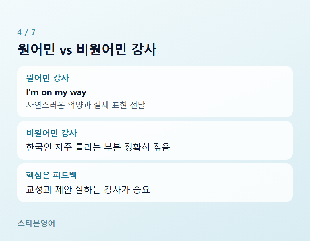 원어민 vs 비원어민 강사 — 원어민 강사, 비원어민 강사, 핵심은 피드백
