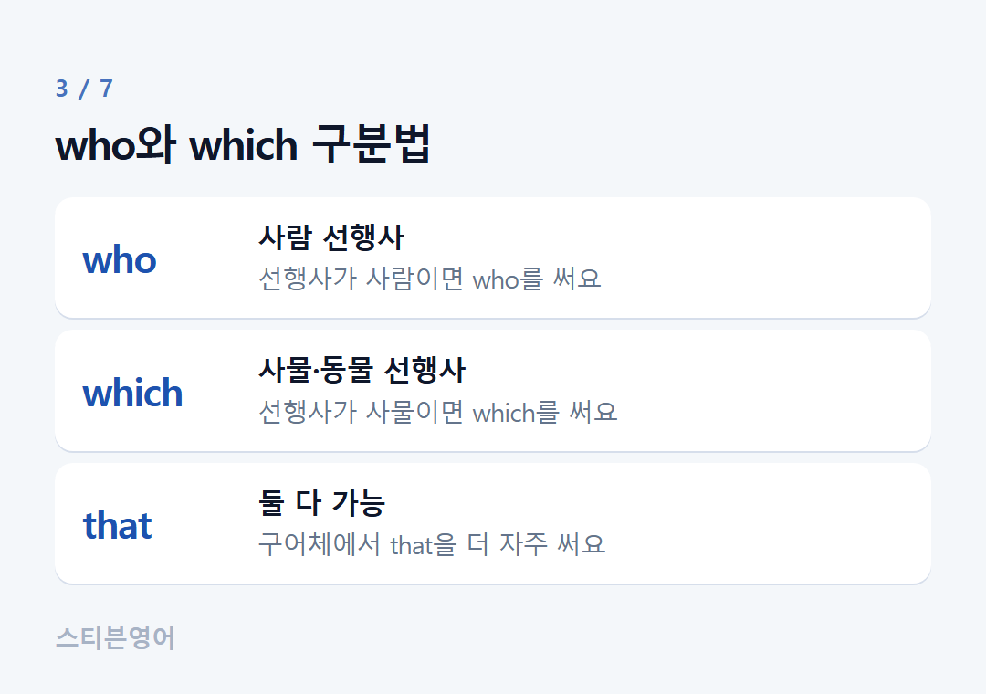 who와 which 구분법 — who, which, that