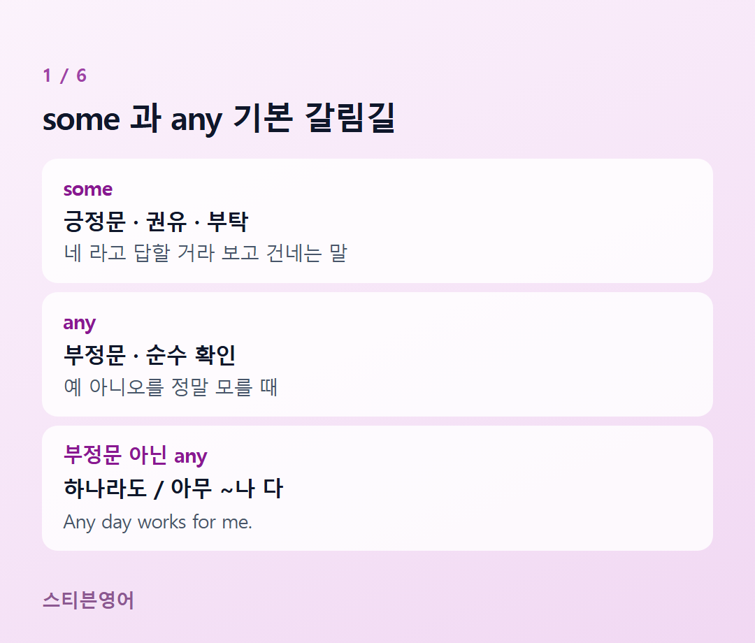 some 과 any 기본 갈림길 — some, any, 부정문 아닌 any