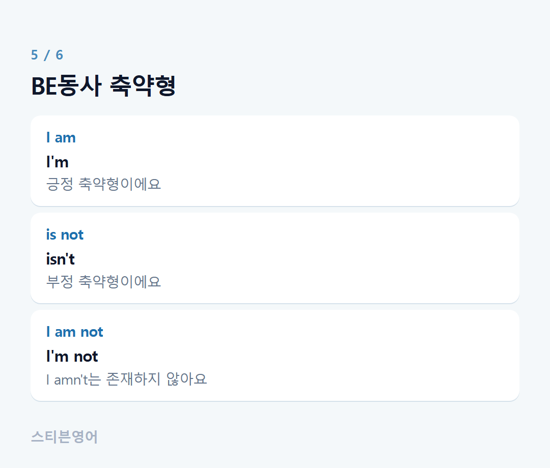 BE동사 축약형 — I am, is not, I am not