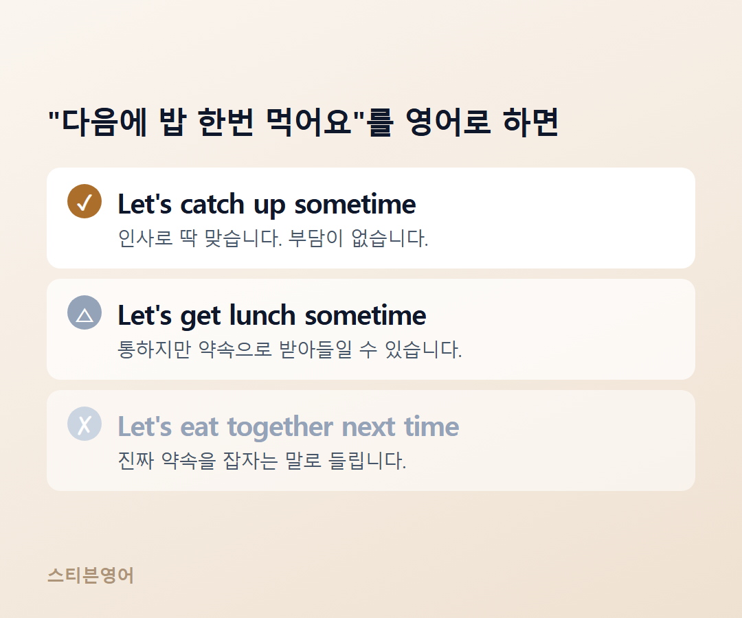 Let's catch up sometime / Let's get lunch sometime / Let's eat together next time