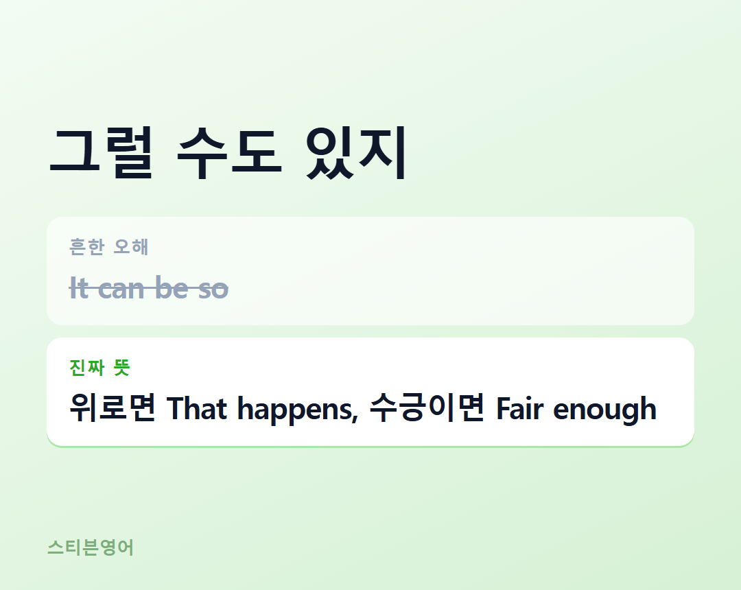 그럴 수도 있지 — 위로면 That happens, 수긍이면 Fair enough