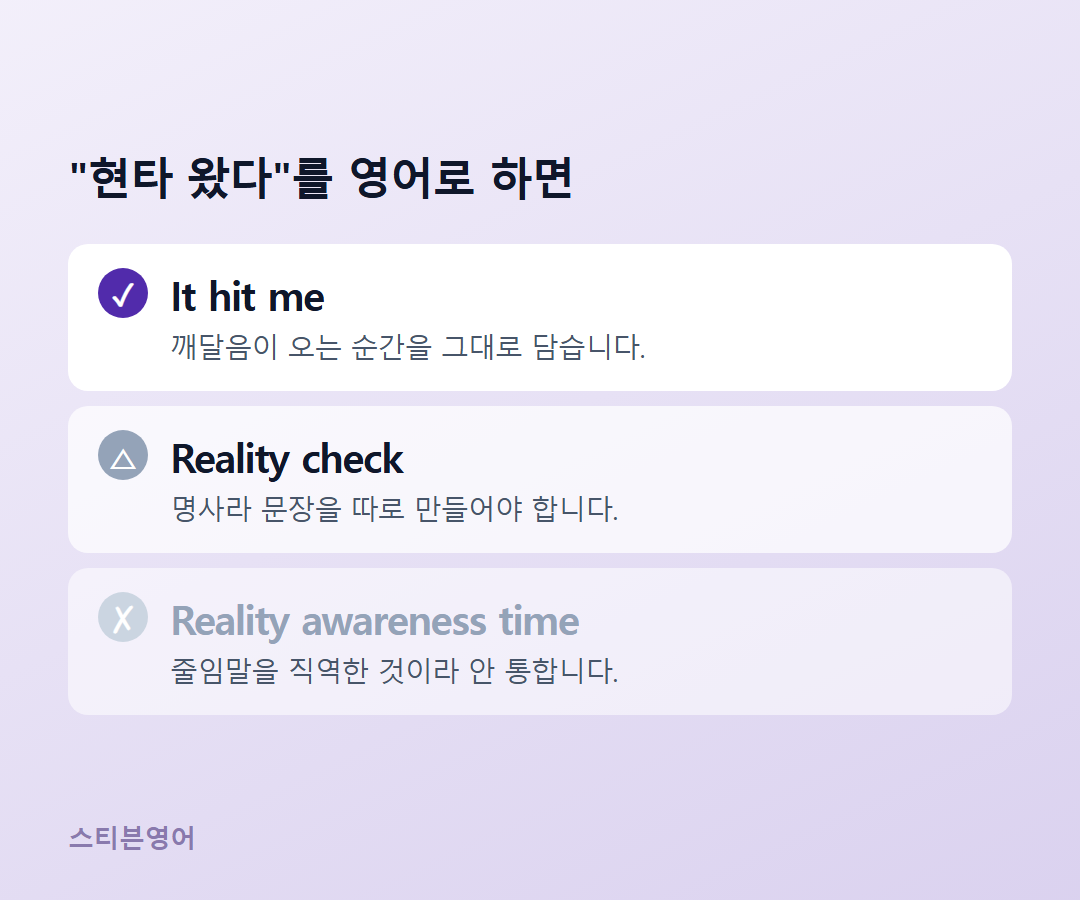It hit me / Reality check / Reality awareness time