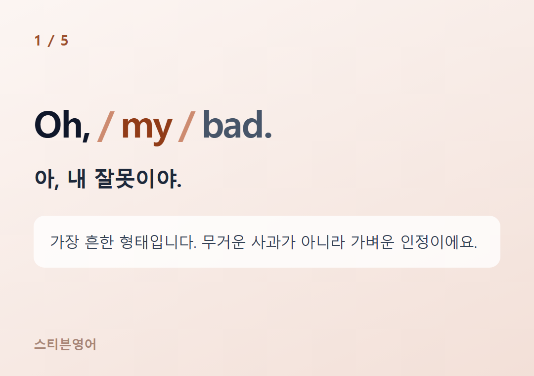 Oh, my bad. — 아, 내 잘못이야.