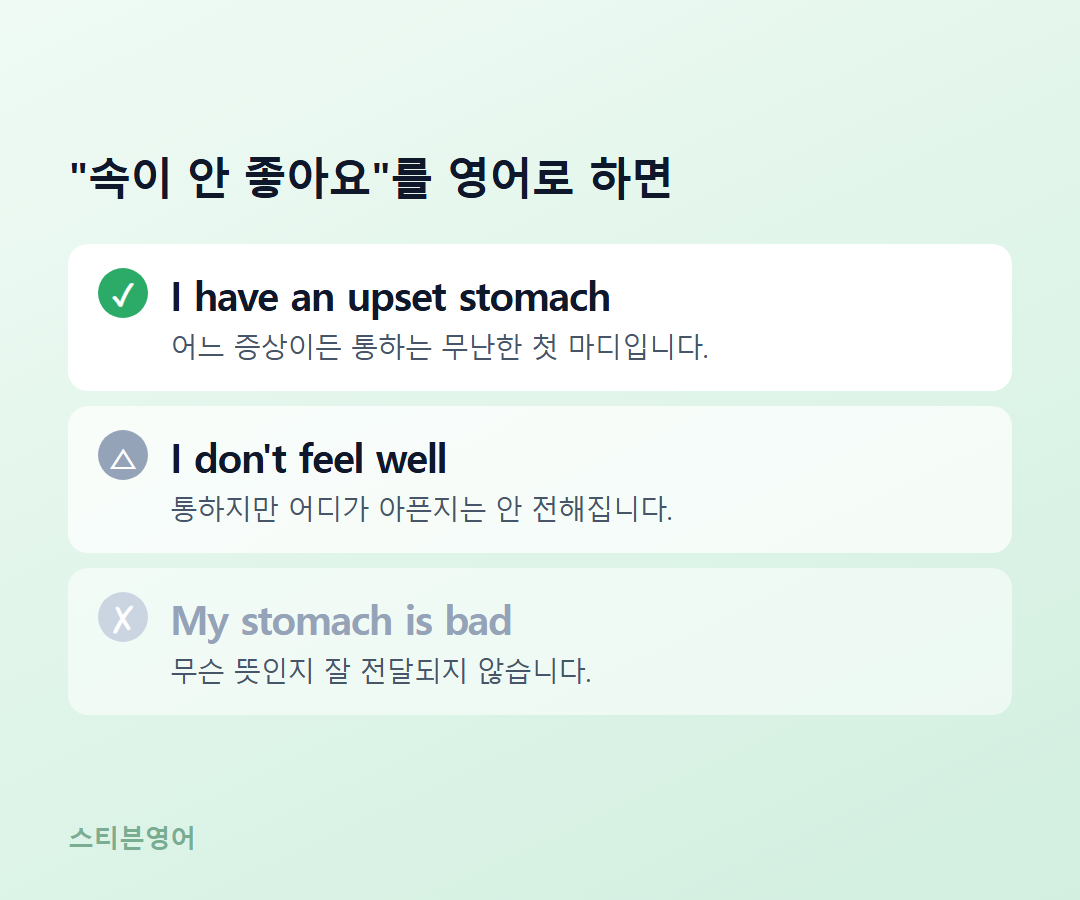 I have an upset stomach / I don't feel well / My stomach is bad