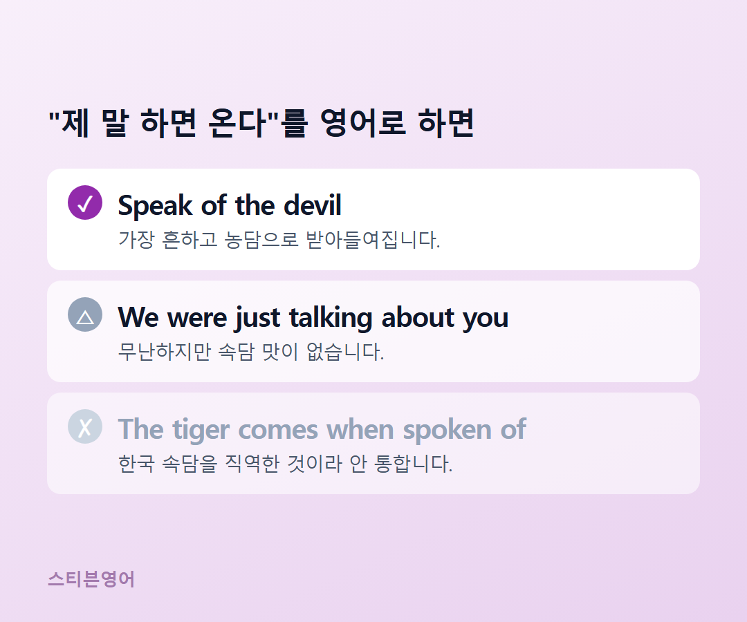 Speak of the devil / We were just talking about you / The tiger comes when spoken of