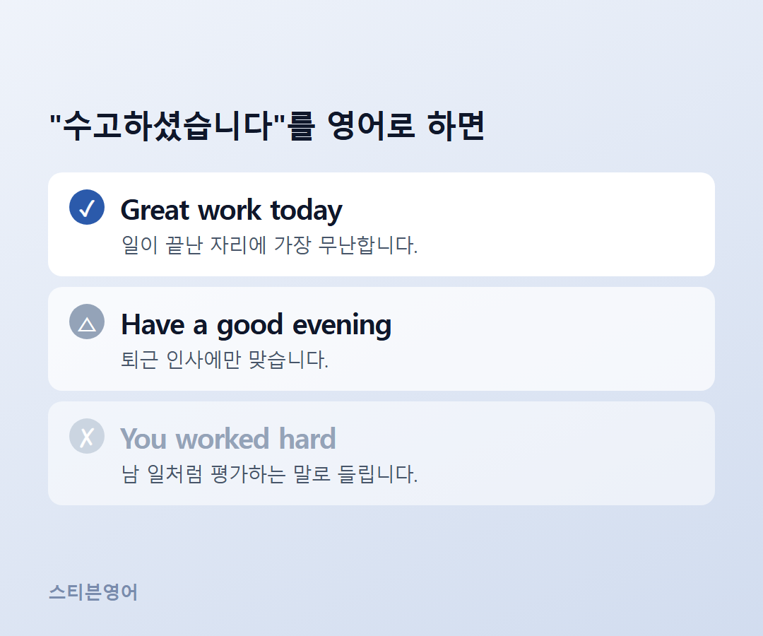Great work today / Have a good evening / You worked hard