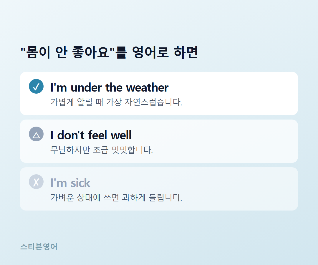 I'm under the weather / I don't feel well / I'm sick